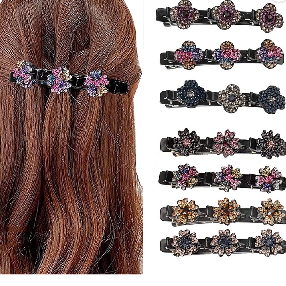 Package of 7 Floral Crystal Braid Hair Clips “NEW”